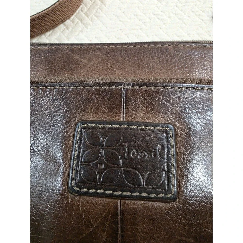 Vintage Fossil Crosstown Dark Brown Leather Crossbody Organizer Bag